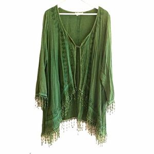 Indigo Thread Co Mineral Wash Tassel Duster Green
